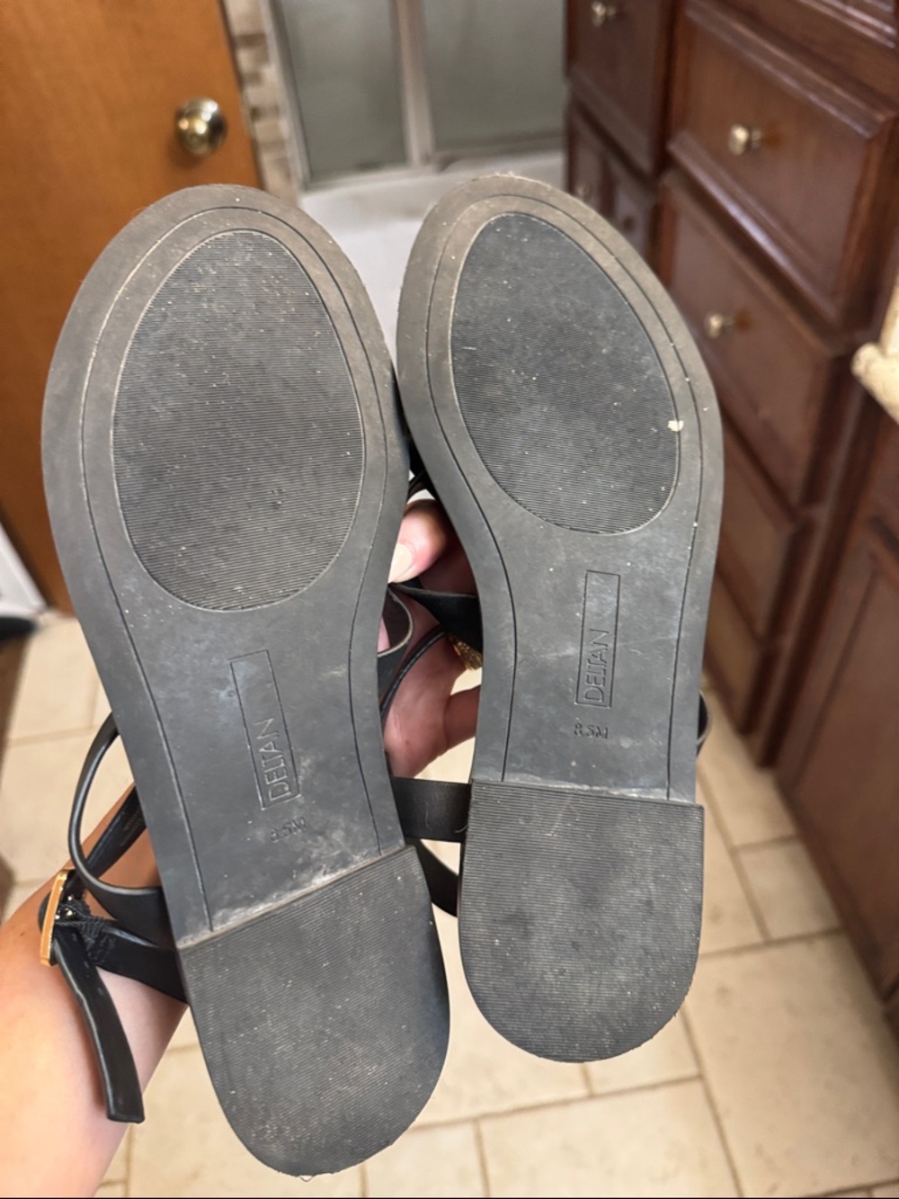 Black Strappy Women's Sandals with Stud-Trim Footbed - Picture 2 of 4